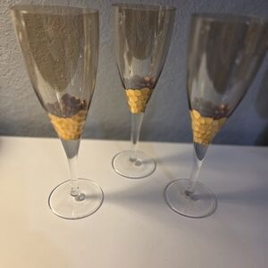 Set Of 3 Elegant Gold Honeycomb Hammered Champagne Glasses